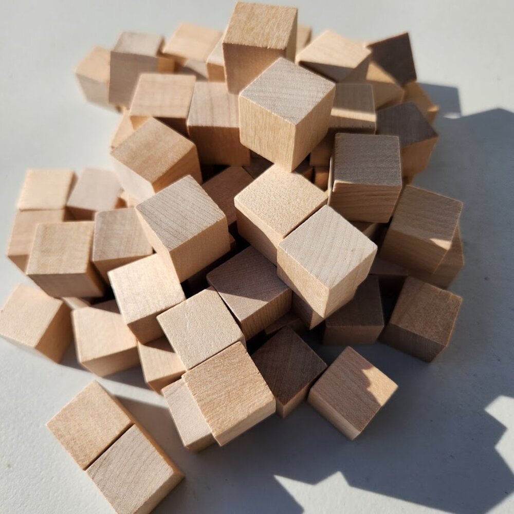 NEW 100 DIY Wooden Cubes 3/4-inch Pack of 100 Small Blank Wooden Blocks Unfinish